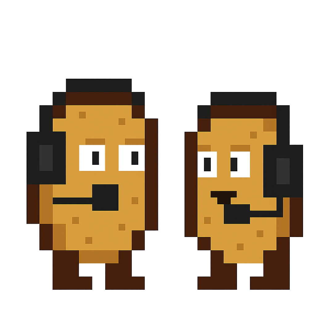 Potato commentators in booth